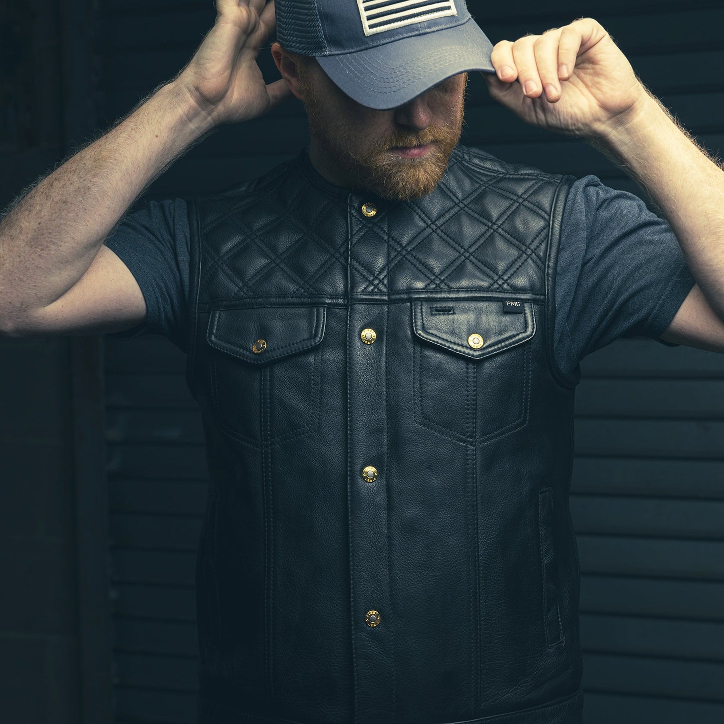Men's Club Style Leather Motorcycle Vest with quilted upper- "12 Gauge"