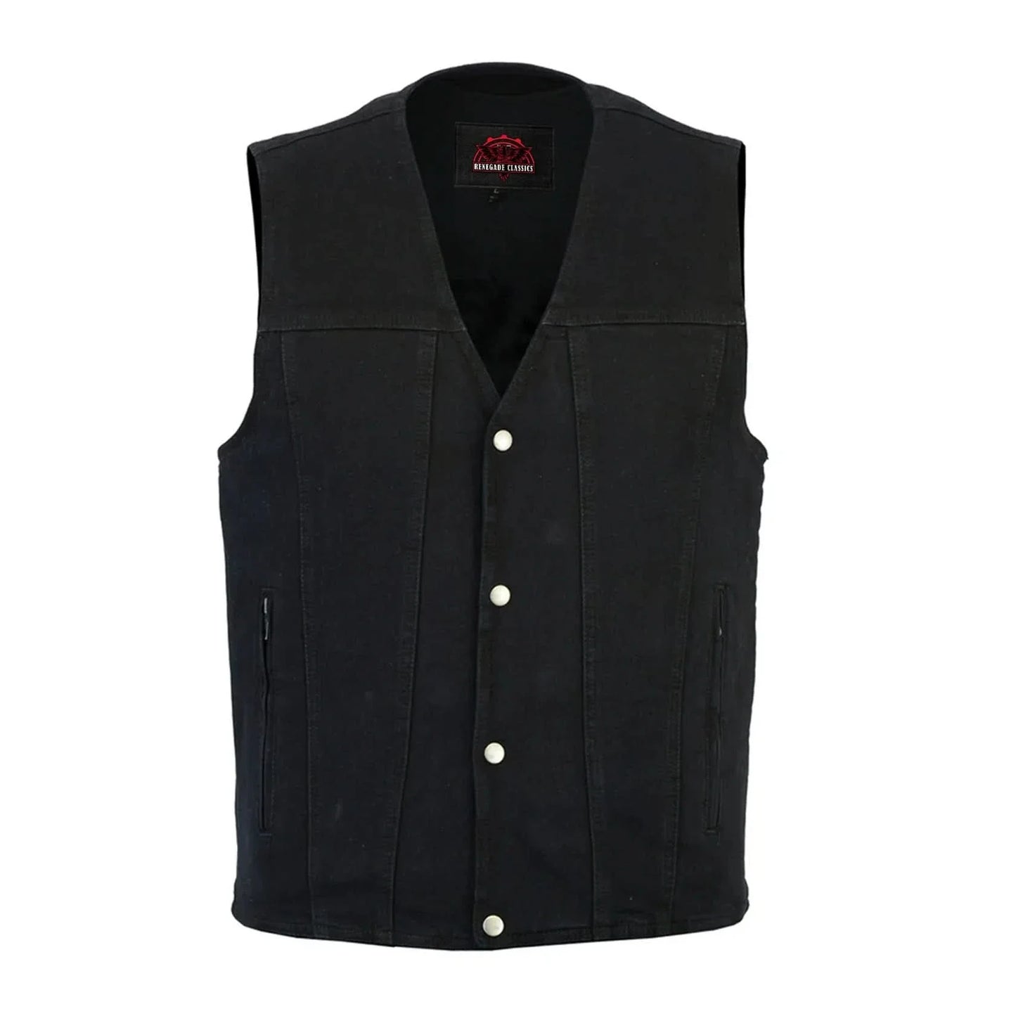 Men's Black Plain sides Denim Motorcycle Vest – Heavy Snaps