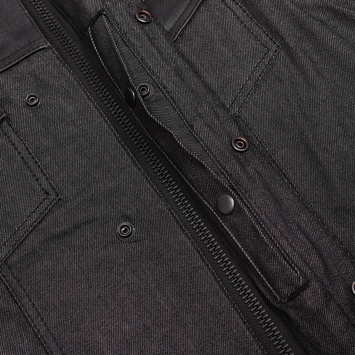 Men's Leather-Denim Combo Motorcycle Vest - No Collar