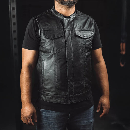 Men's Economy Club Style Leather Motorcycle Vest- "Blaster"