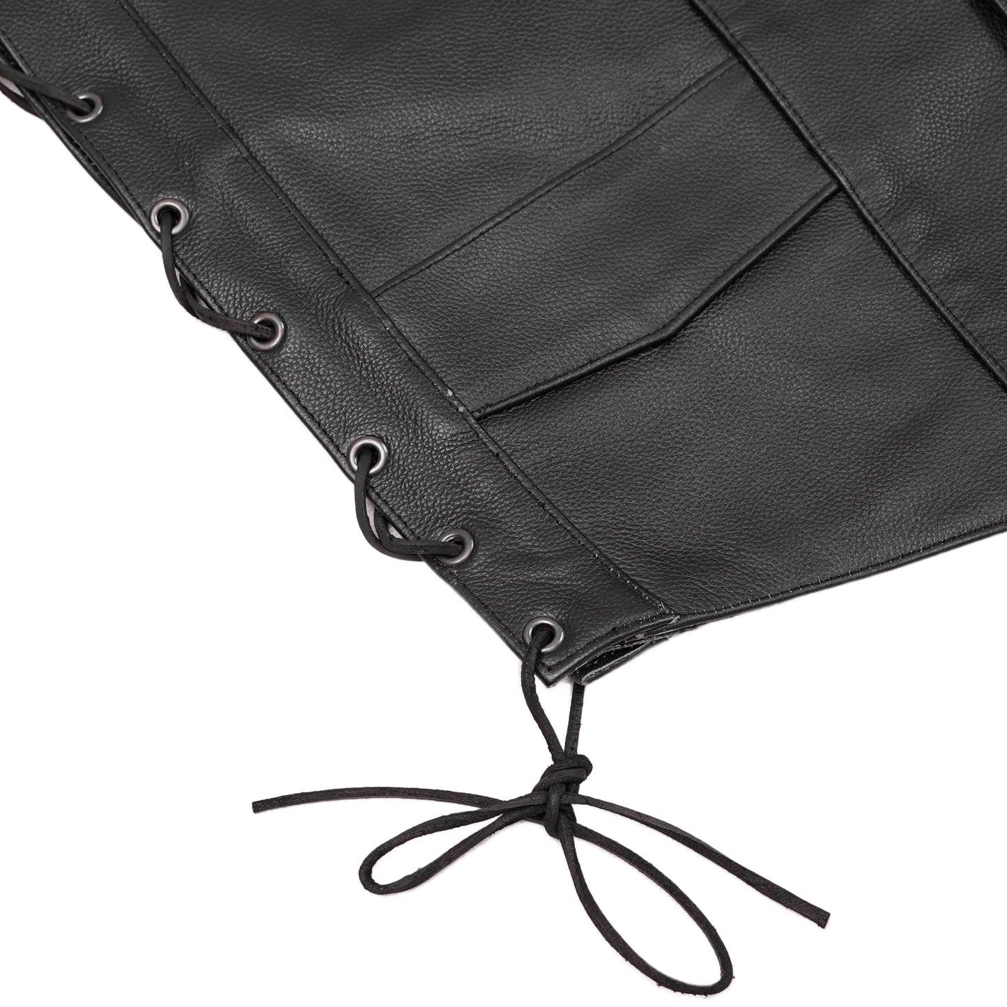 Men's Traditional western Leather Vest, side lacing - Black