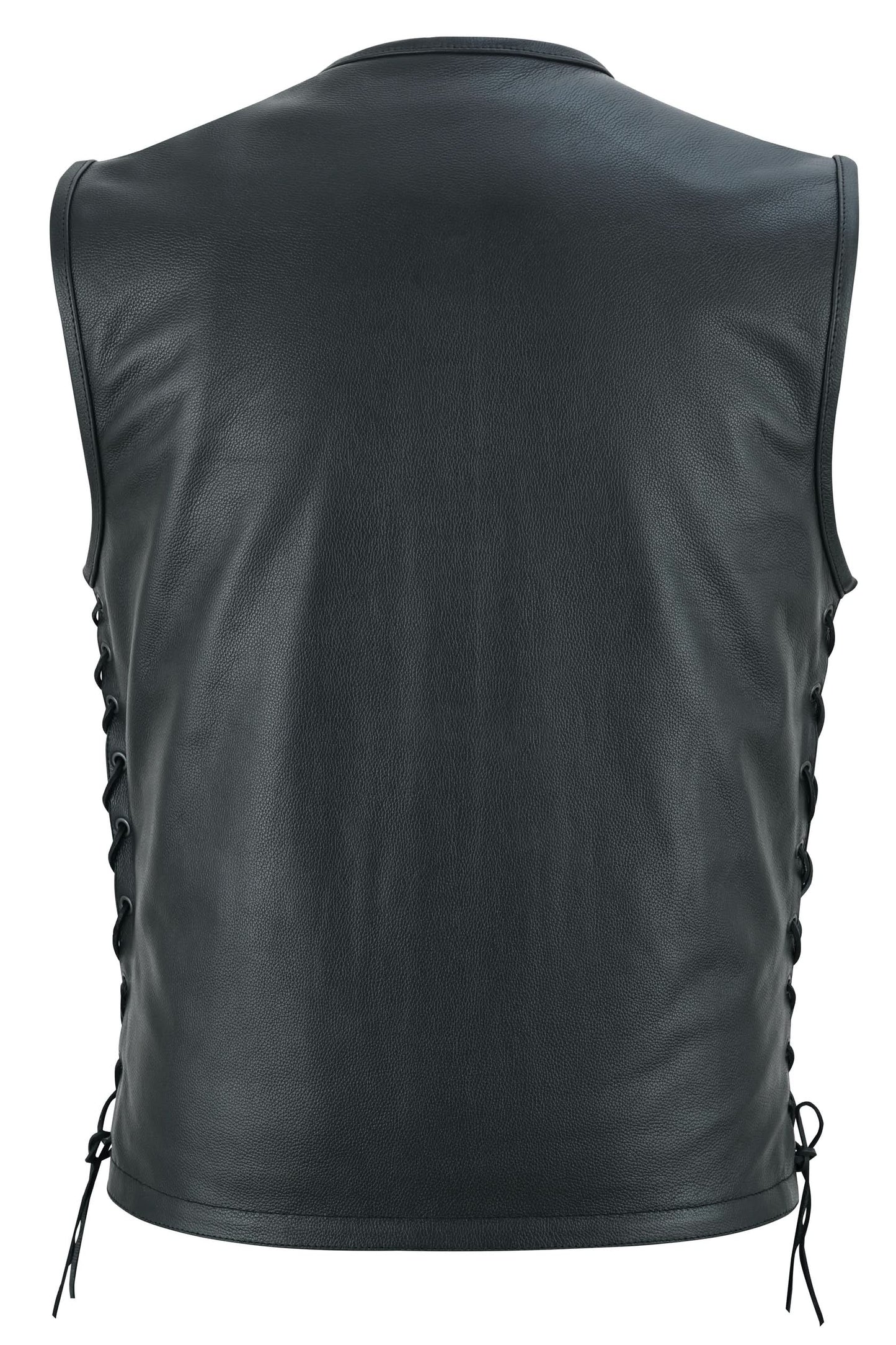 Men's Black Leather club style Motorcycle Vest with Zipper Front