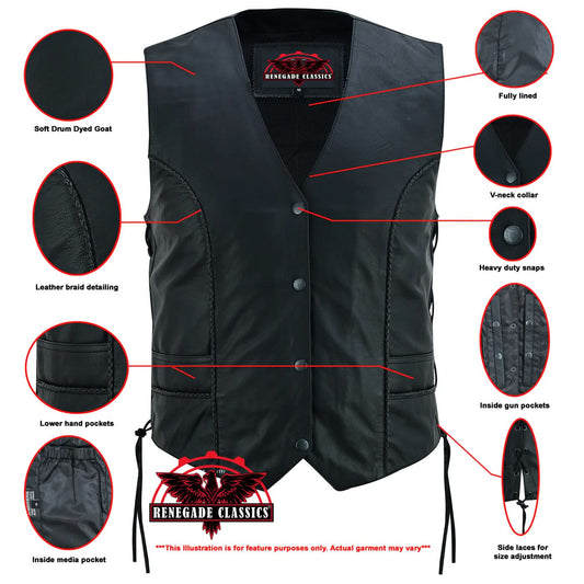 Women's Ultra-Thin Black Goat Leather Braided Vest