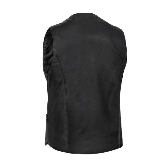 Women's Black Leather Classic Western Vest with Plain Side