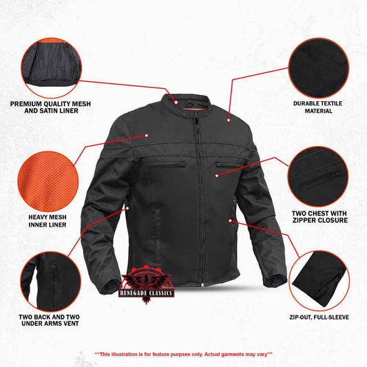 All-Season Men's Textile Motorcycle Jacket with Reflective Stripes