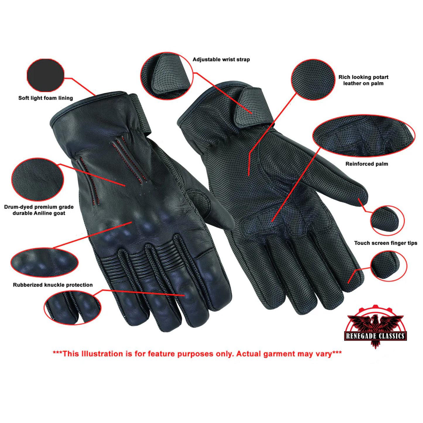 Men's Black Leather Rakish Glove