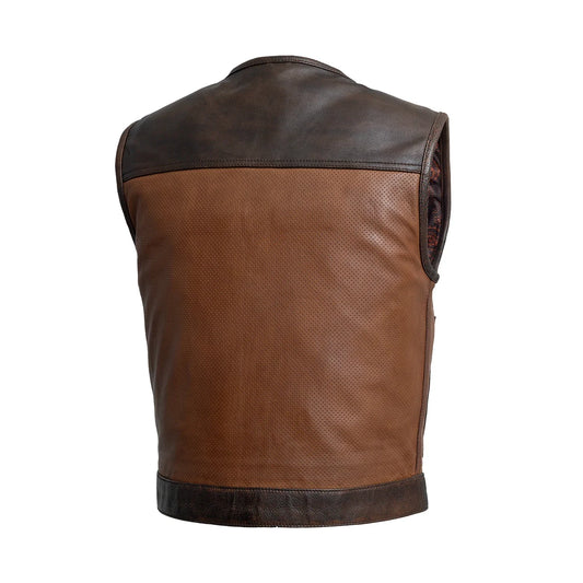 Men's Perforated Club Style Leather Vest- "Lowside Gunner" Two tone