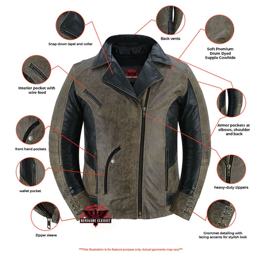 Women's Leather Motorcycle Riding Jacket- Fusion Flow