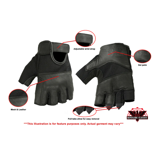 Leather and Mesh Fingerless Glove