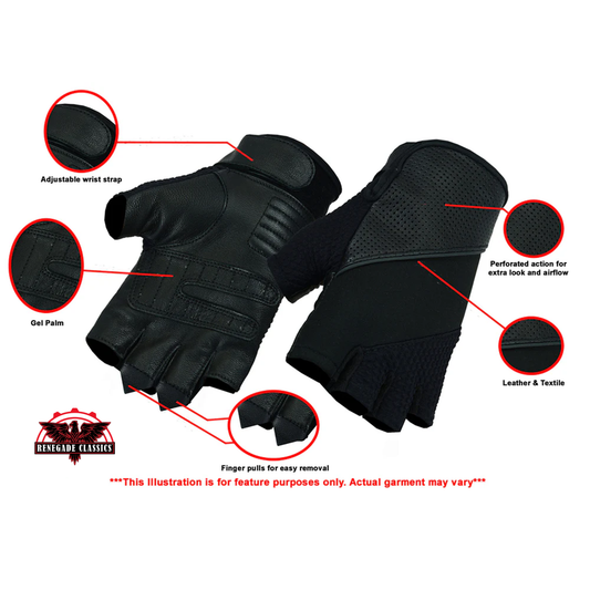 Leather and Textile Fingerless Glove