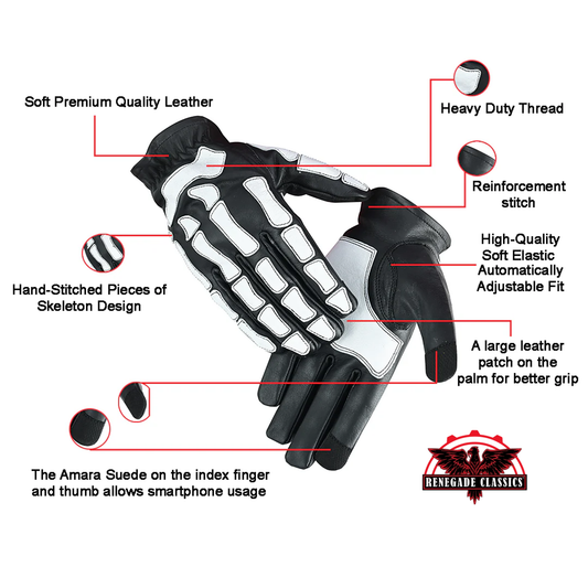 Men's White on Black Skeleton Grip Gloves