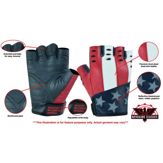 Men's fingerless glove "Freedom" Red, White and Blue