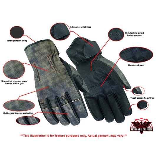 Men's Rakish Glove, washed-out brown leather