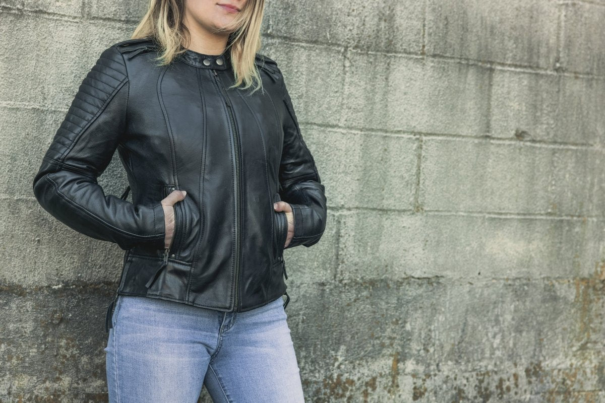 Women's Motorcycle Leather Riding Jacket- "Biker"