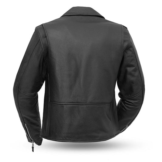 Women's Classic Leather Motorcycle Style Jacket with permanent liner