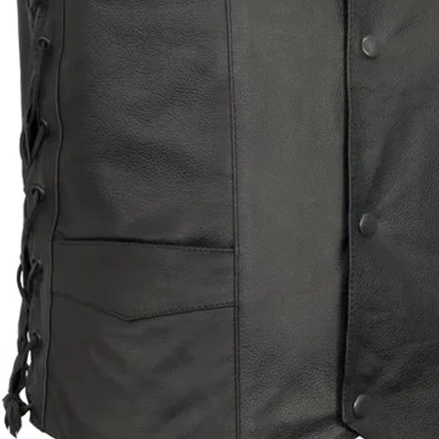 Men's Western Style Leather Motorcycle Vest- Carbine