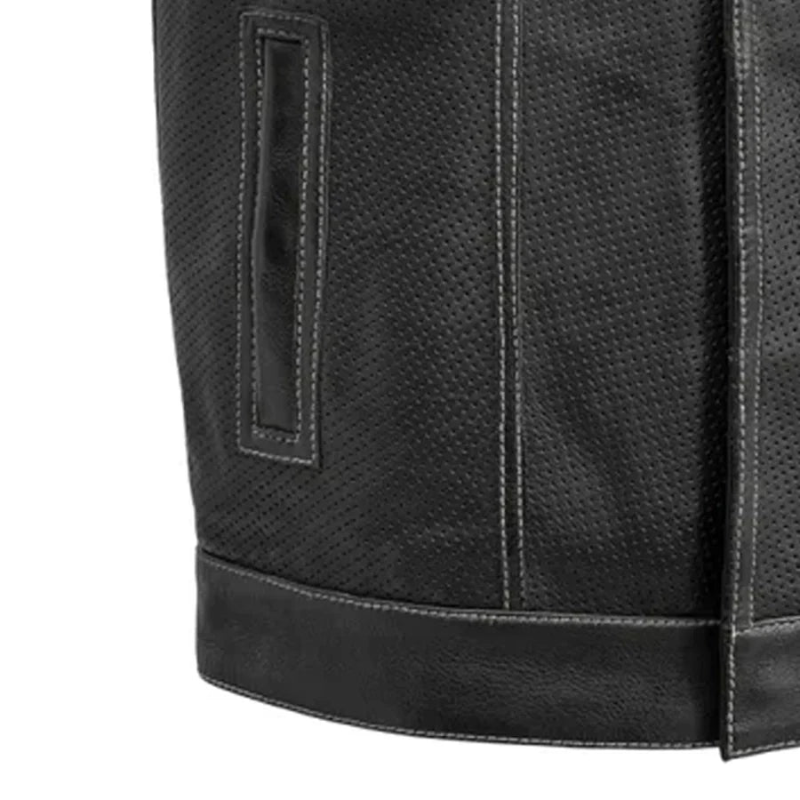 Men's Perforated Club Style Leather Motorcycle Vest- "Downside"