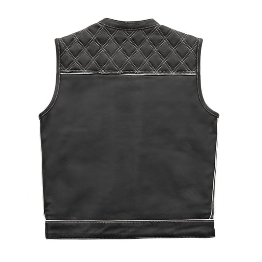 Men's Club Style Leather Motorcycle Vest- "Finish Line" with White Checker Lining