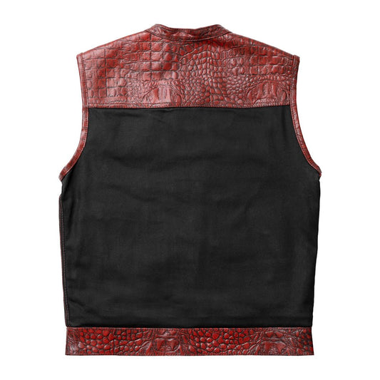 Fireball - Men's Leather and black Denim Motorcycle Vest - Limited Edition