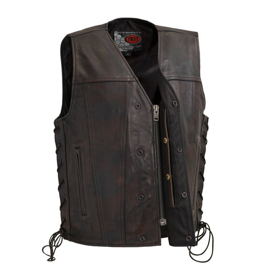 Men's Western Style Leather Motorcycle Vest- "High Roller"