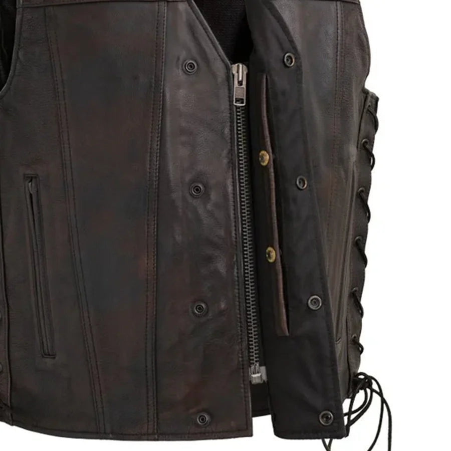 Men's Western Style Leather Motorcycle Vest- "High Roller"
