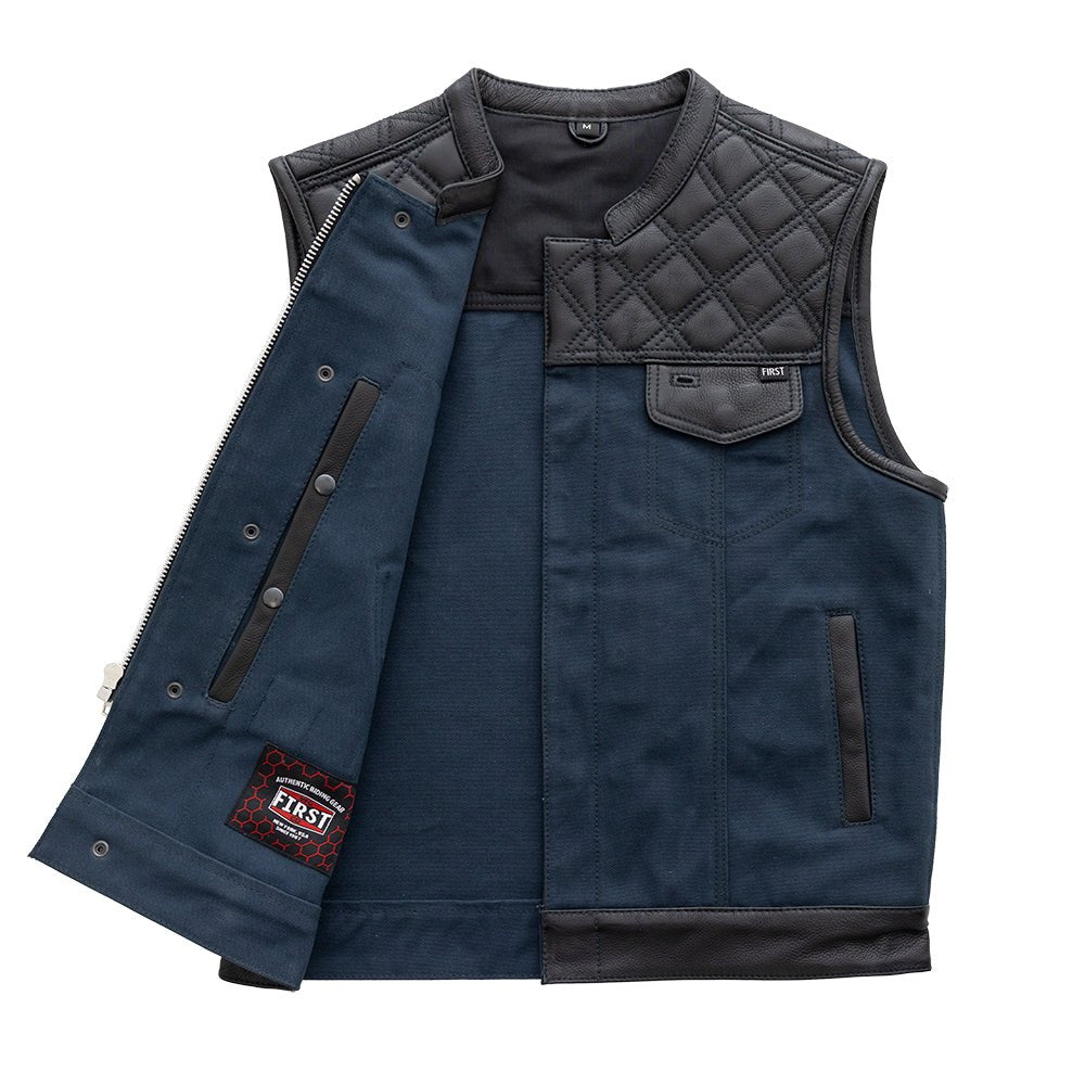 Hunt Club Motorcycle Leather blue Canvas Vest