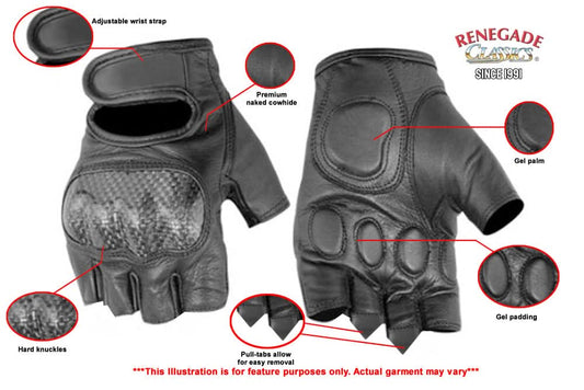 Men's Leather Fingerless Gloves "ForceGuard"