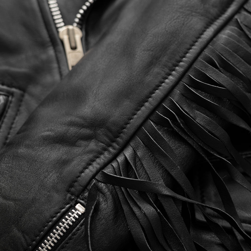 Women's Classic Leather Motorcycle Riding Jacket with fringe- "Lesley"
