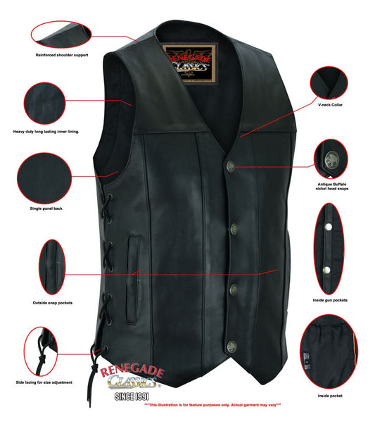 Men's Classic Western "Hawk" Black Leather Motorcycle Vest