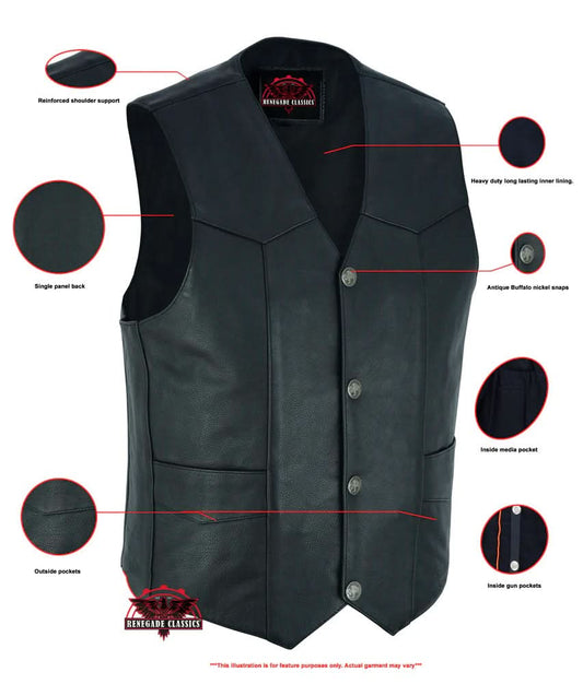 Men's Western Style vest with Buffalo Nickel Head Snaps