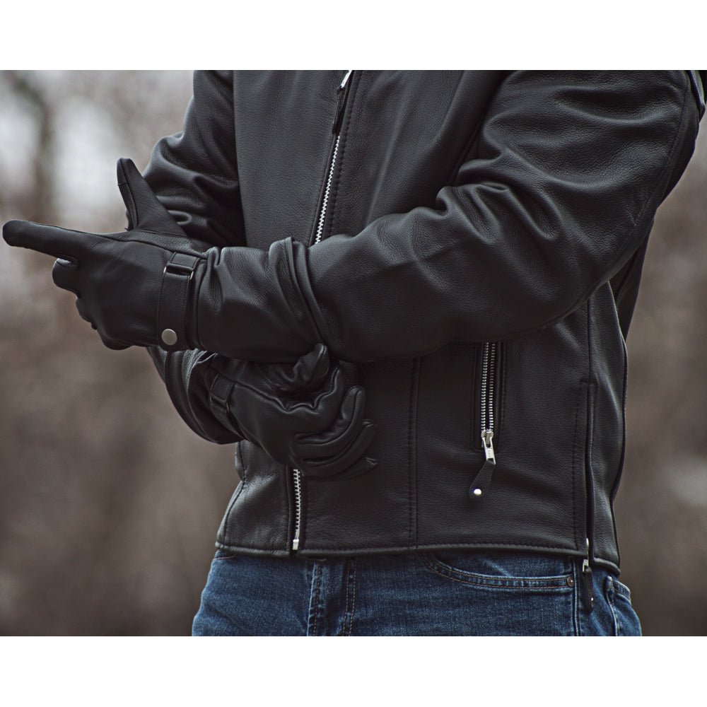 Men's Black Leather Motorcycle Gauntlet- "Phenom"