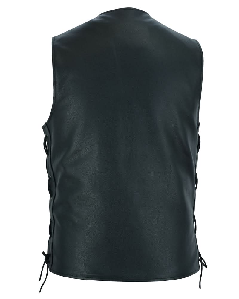 Men's TALL Classic Western Style Leather Vest Tapered Bottom- Black