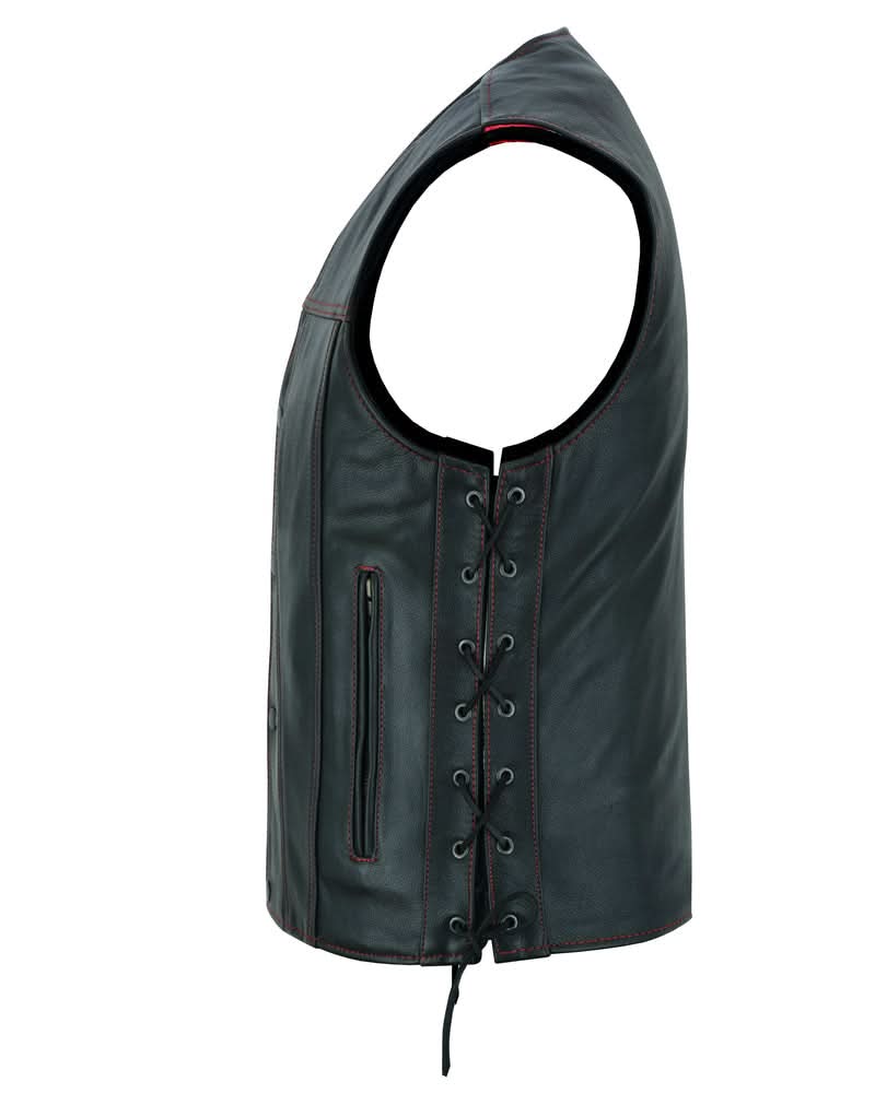 Men's Western Style "Honor Ride" Black Leather Motorcycle with Vest Red Stitching