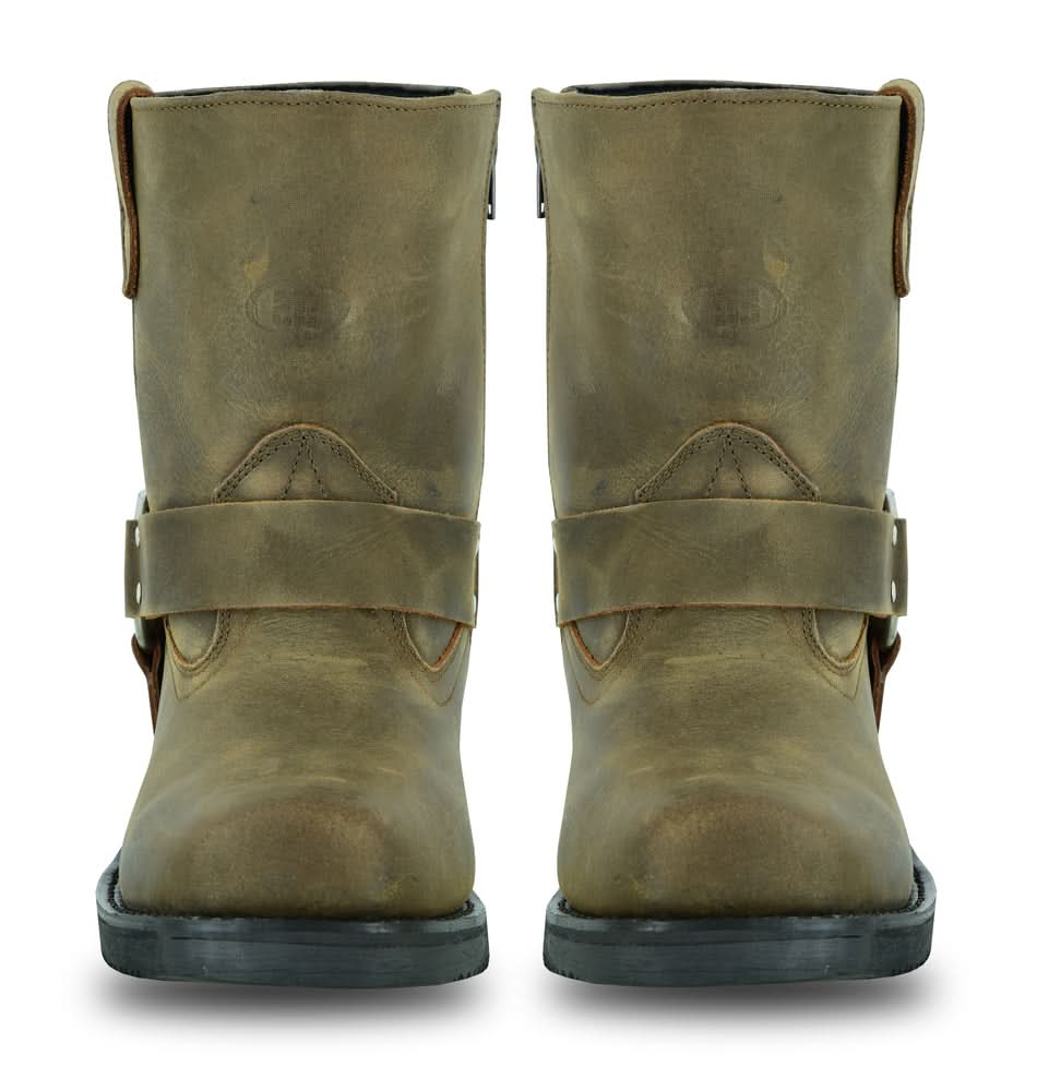 Men's Side Zipper Harness Waterproof Boots- Brown