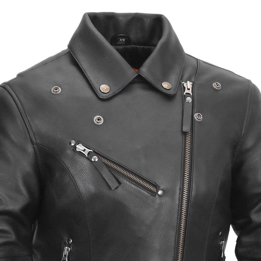 Women's Fashion Motorcycle Leather Jacket- "Scarlett Star"