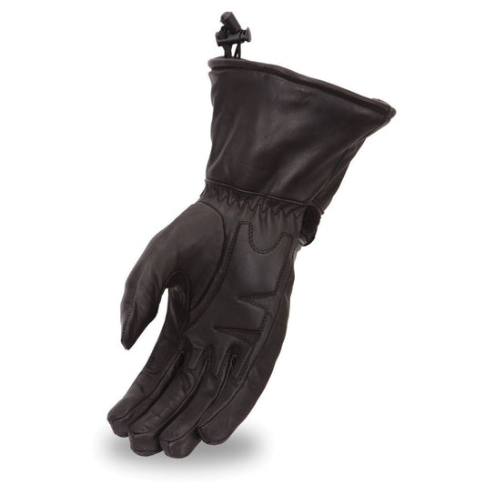 Women's Black Leather Gauntlet Gloves- "Tarraco"