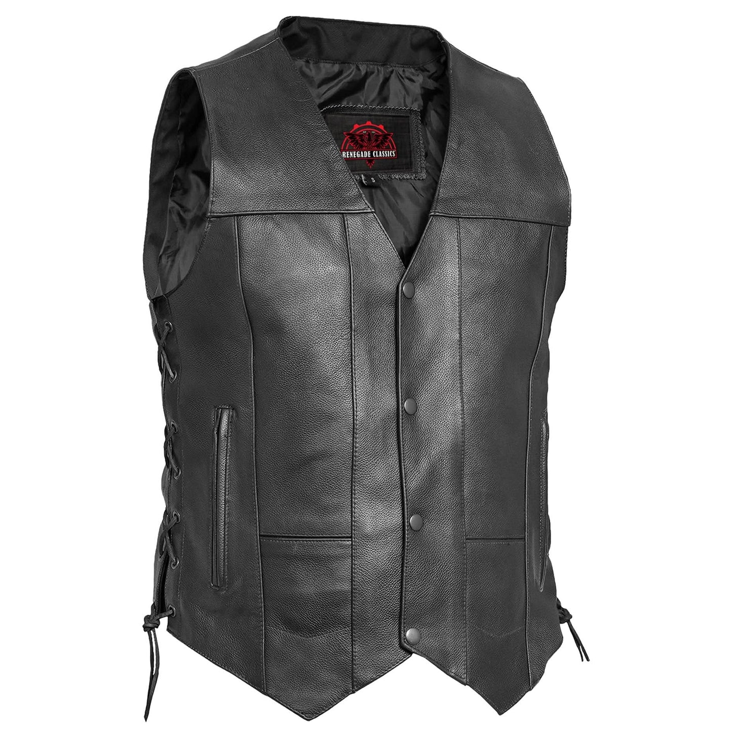 Men's Western Style "Line Ranger" leather Motorcycle Vest - Black