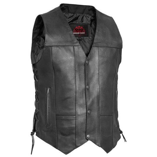 Men's Western Style "Line Ranger" leather Motorcycle Vest - Black