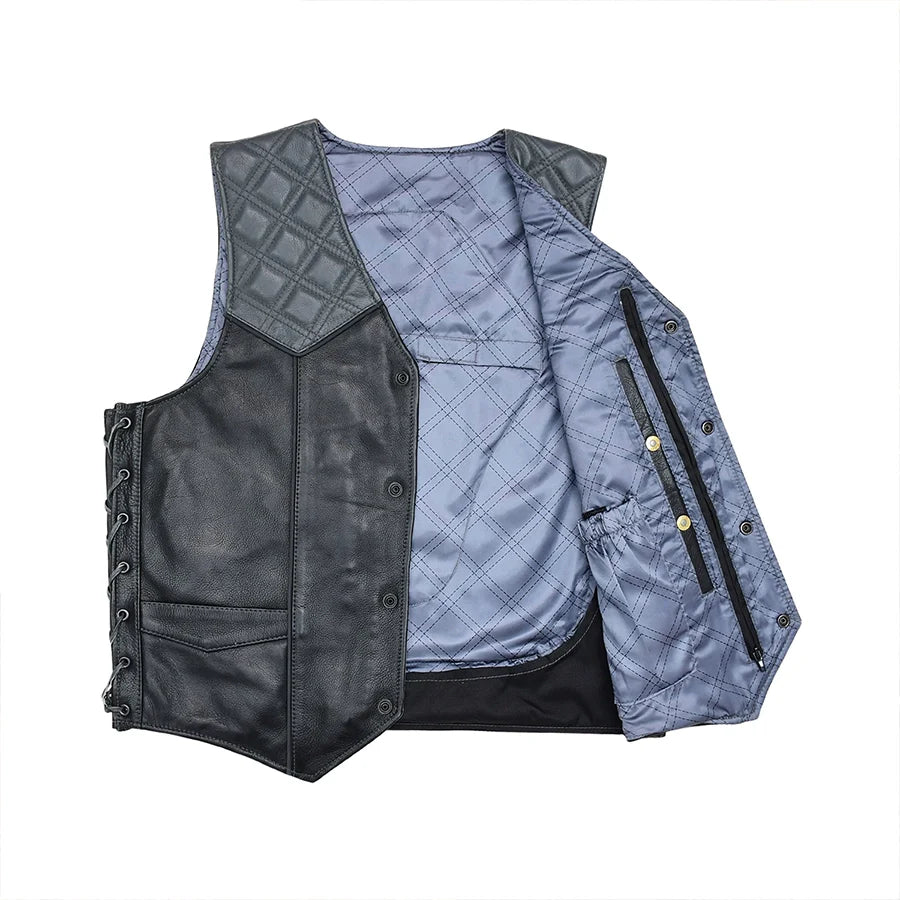 Men's Western Style Leather Biker Vest- "Hammer down"