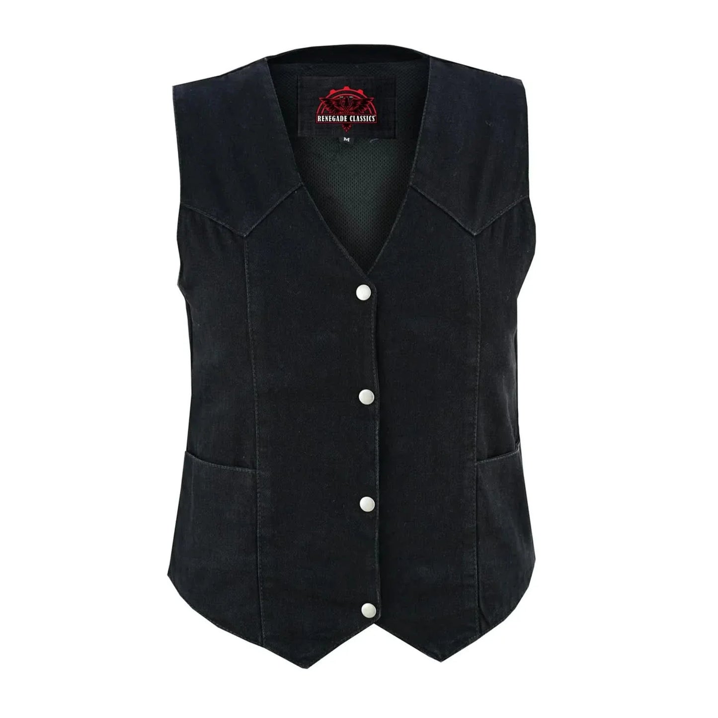 Women's Black Denim Classic Vest with Plain Sides