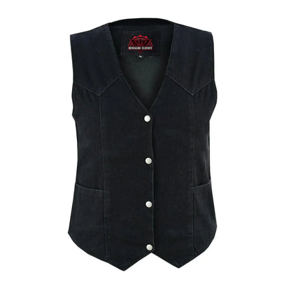 Women's Black Denim Classic Vest with Plain Sides