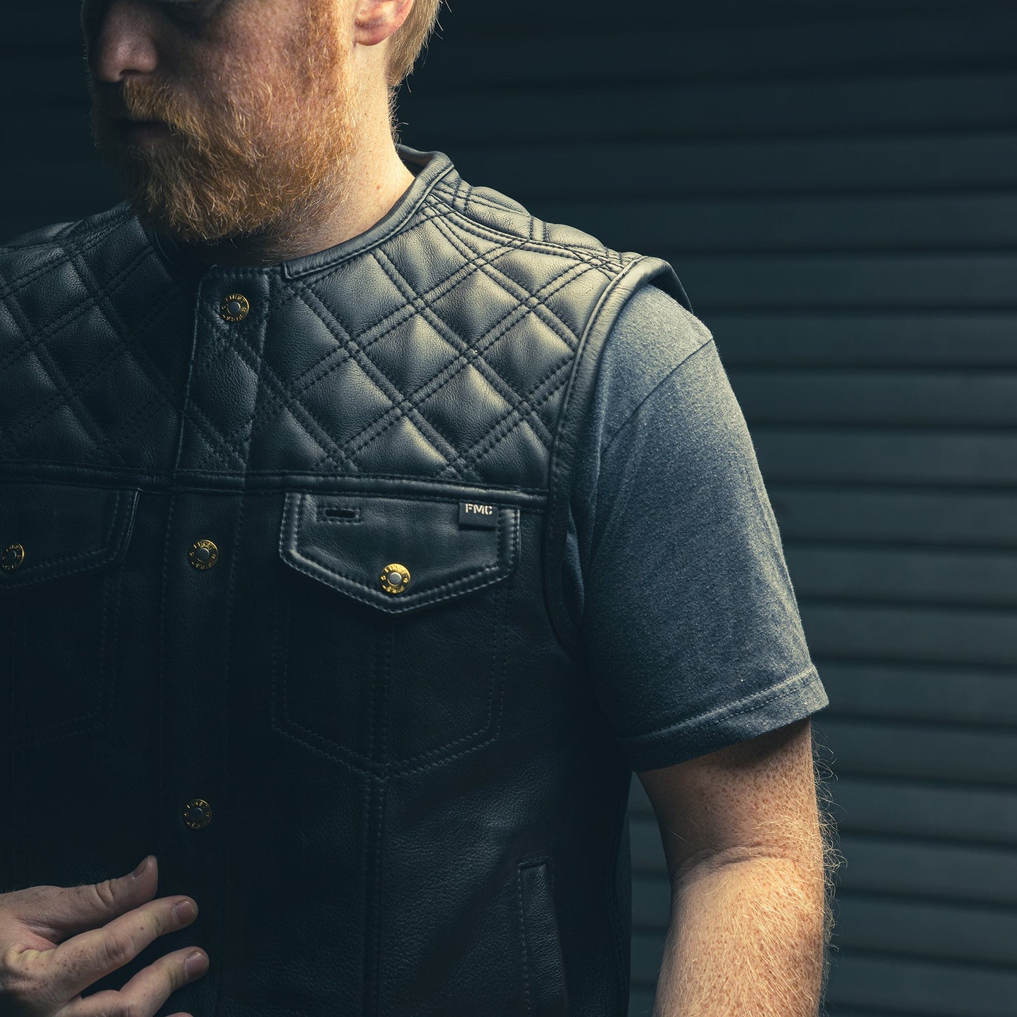 Men's Club Style Leather Motorcycle Vest with quilted upper- "12 Gauge"