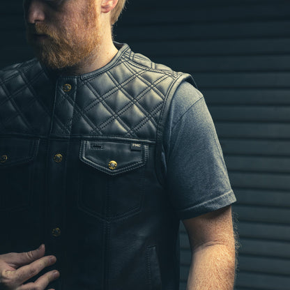 Men's Club Style Leather Motorcycle Vest with quilted upper- "12 Gauge"