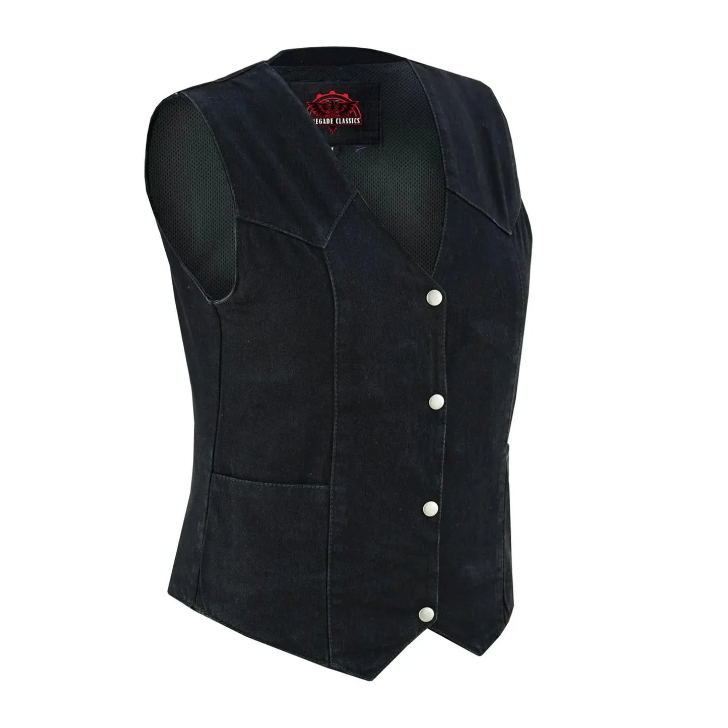 Women's Black Denim Classic Vest with Plain Sides