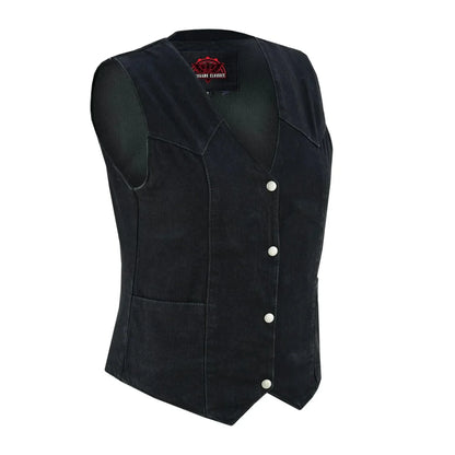 Women's Black Denim Classic Vest with Plain Sides