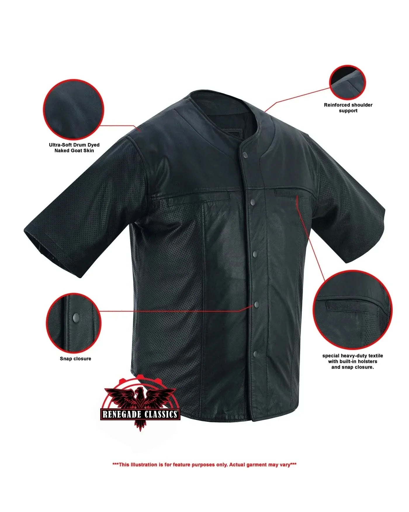 Men's Leather Baseball Motorcycle Shirt - Black