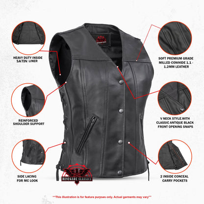 Women's Gray Leather Western Style Vest