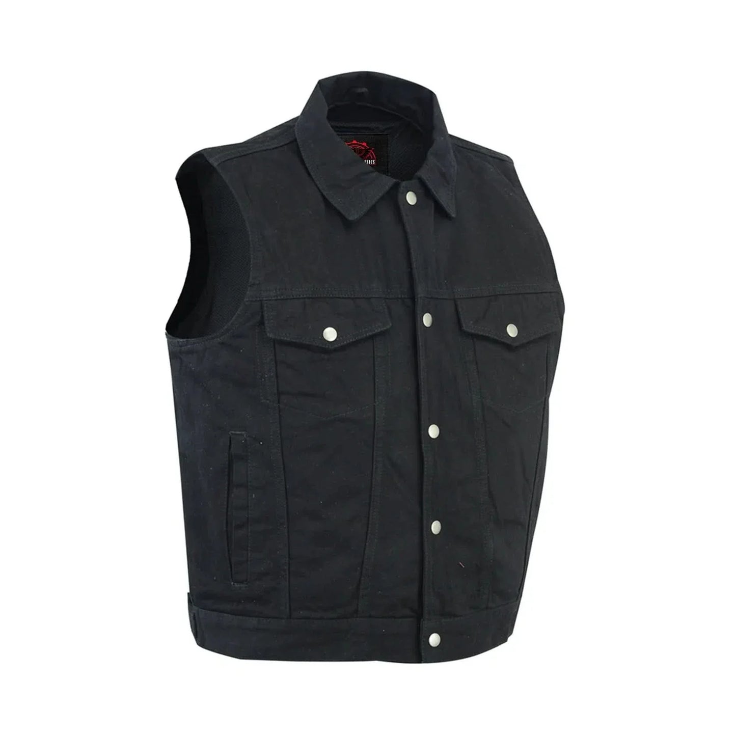 Men's Snap and Zipper Front Black Denim Motorcycle Vest