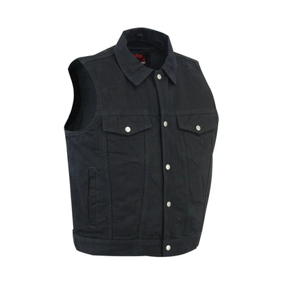 Men's Snap and Zipper Front Black Denim Motorcycle Vest