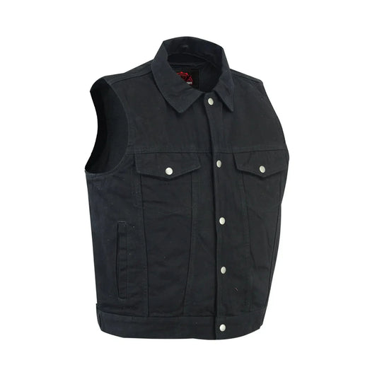 Men's Snap and Zipper Front Black Denim Motorcycle Vest
